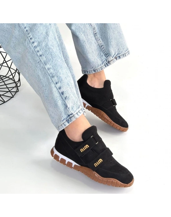 Tunga Siyah Süet Cırt Cırtlı Spor Ayakkabı