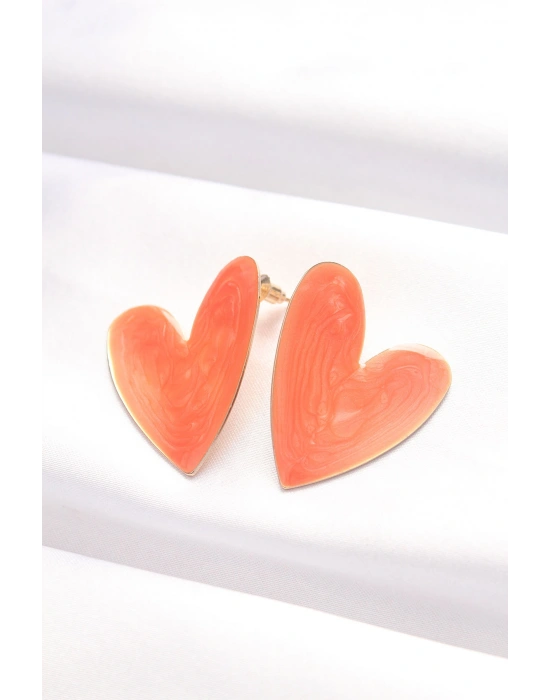 Turuncu Renk Mineli Kalp Küpe