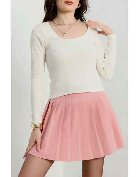 U yaka kaşkorse bluz beyaz A132