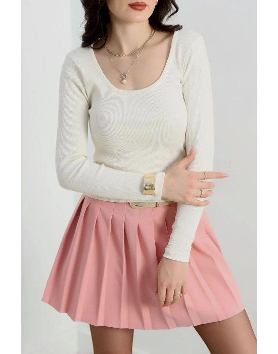 U yaka kaşkorse bluz beyaz A132