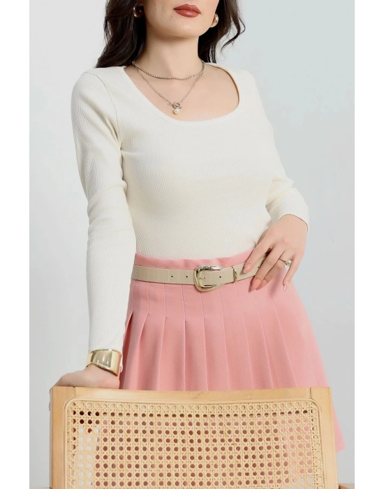 U yaka kaşkorse bluz beyaz A132