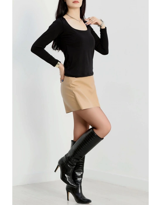 U yaka kaşkorse bluz siyah A132