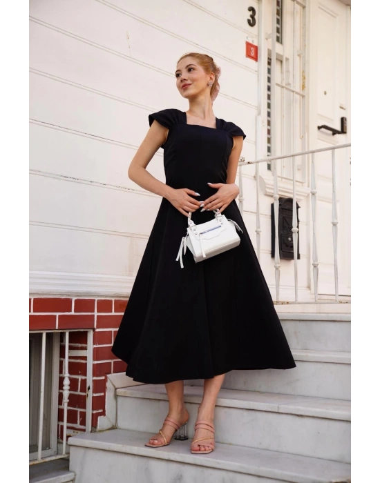 U yaka prenses elbise siyah s255101