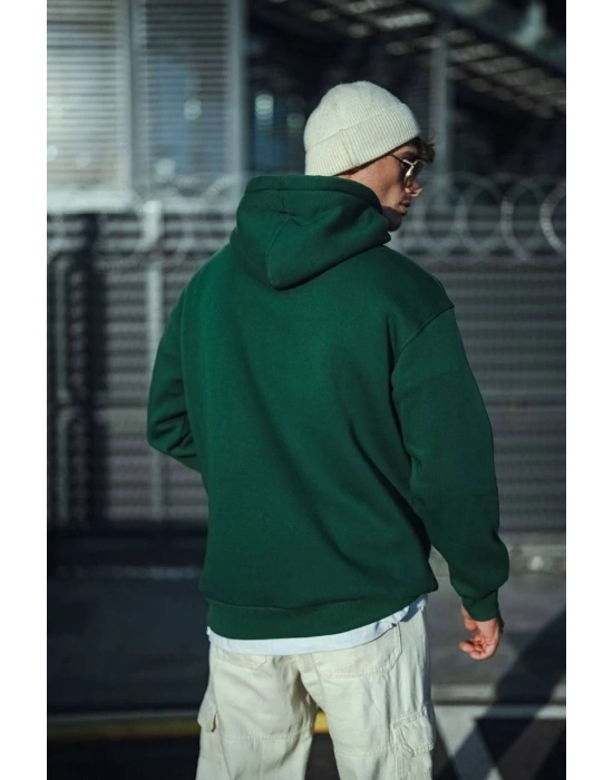 Üç İplik Penye Kapşonlu Basic SweatShirt - Haki