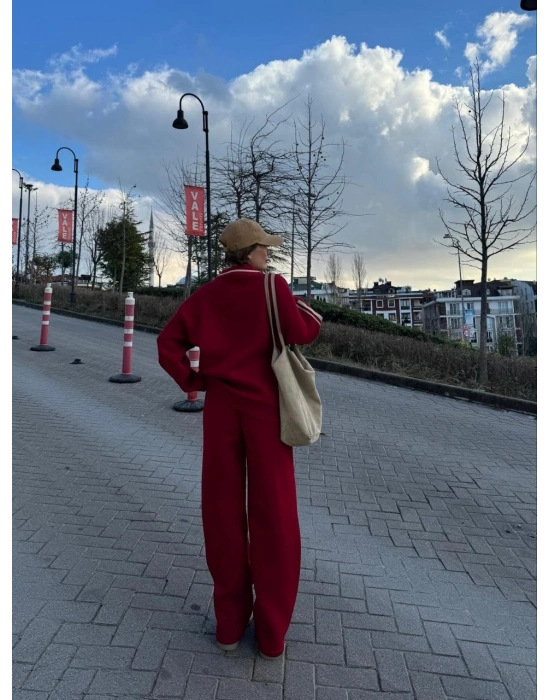 Üç İplik Yakalı Sweat Baggy Pantalonlu Takım - Bordo