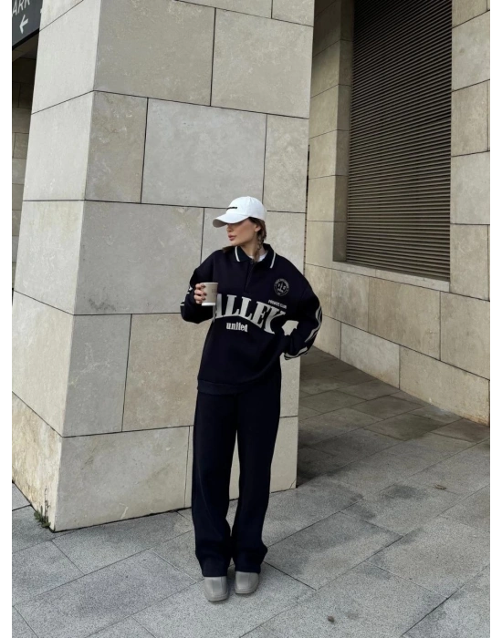 Üç İplik Yakalı Sweat Baggy Pantalonlu Takım - Siyah