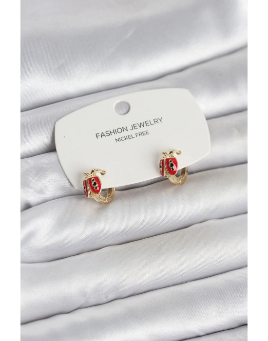 Uğur Böceği Model Gold Renk Pirinç Çocuk Küpe