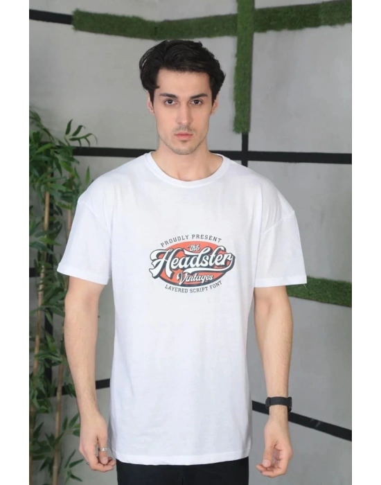 Unisex Baskılı Oversize T-Shirt - Beyaz