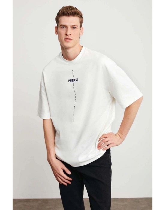 Unisex Baskılı Oversize T-Shirt - Beyaz
