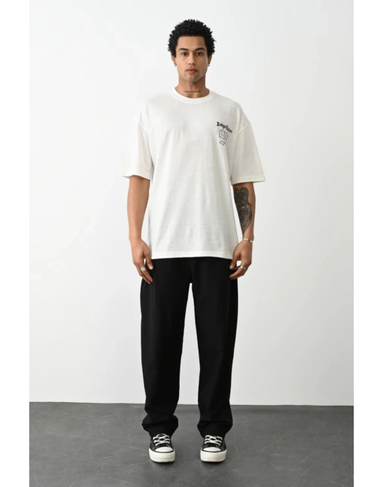 Unisex Baskılı Oversize T-Shirt - Beyaz