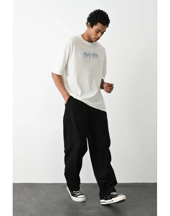 Unisex Baskılı Oversize T-Shirt - Beyaz