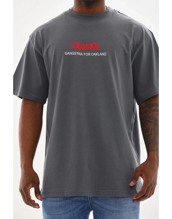 Unisex Baskılı Oversize T-Shirt - Füme