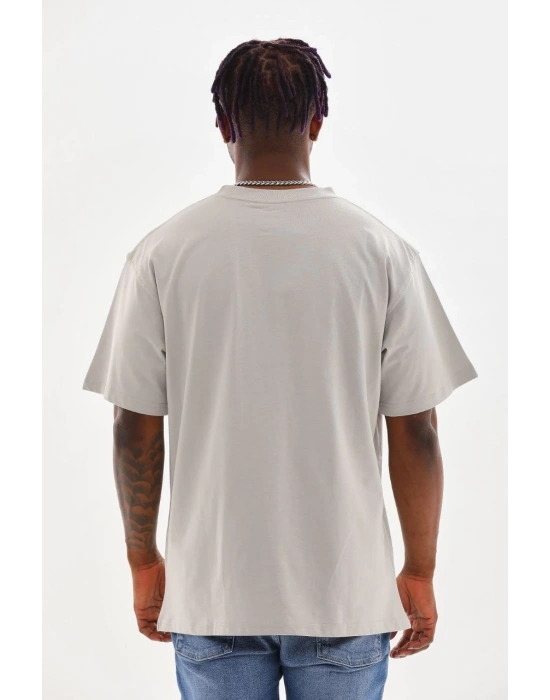 Unisex Baskılı Oversize T-Shirt - Gri
