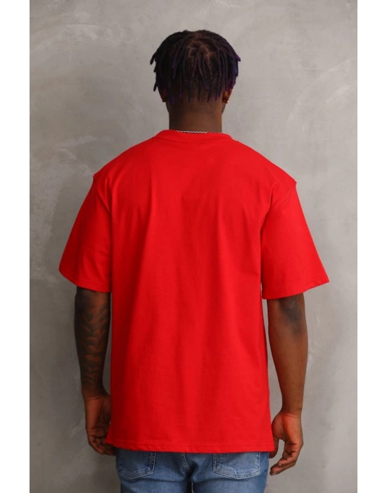 Unisex Baskılı Oversize T-Shirt - Kırmızı