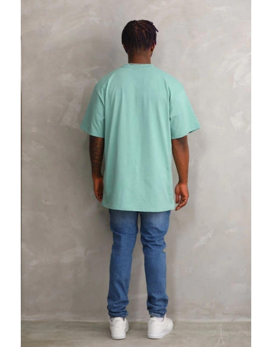 Unisex Baskılı Oversize T-Shirt - Mint Yeşili