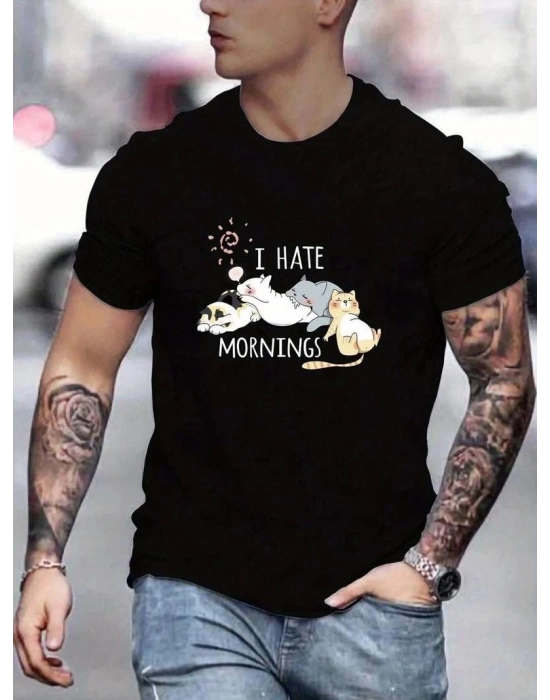 Unisex Baskılı Oversize T-Shirt - Siyah