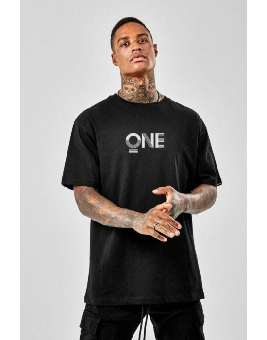 Unisex Baskılı Oversize T-Shirt - Siyah