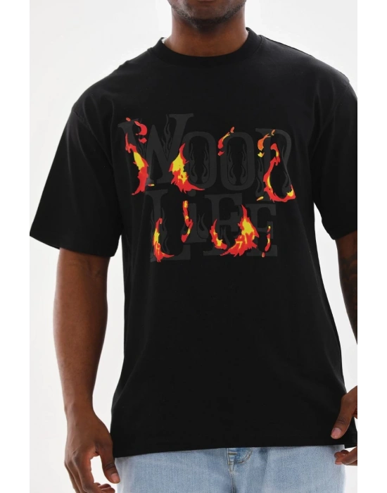 Unisex Baskılı Oversize T-Shirt - Siyah