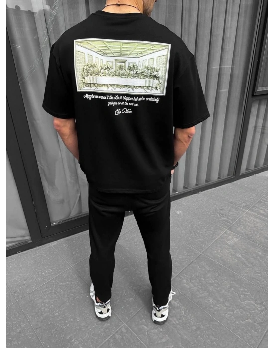 Unisex Baskılı Oversize T-Shirt - Siyah