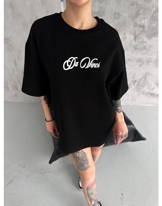 Unisex Baskılı Oversize T-Shirt - Siyah
