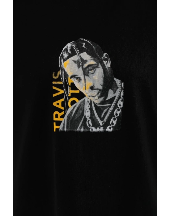 Unisex Baskılı Oversize T-Shirt - Siyah