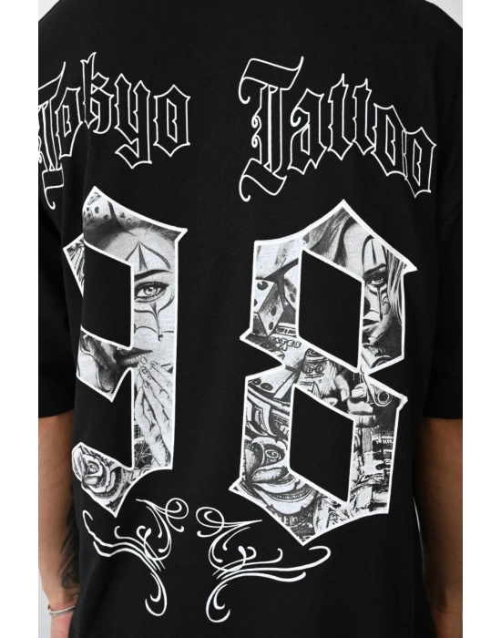 Unisex Baskılı Oversize T-Shirt - Siyah