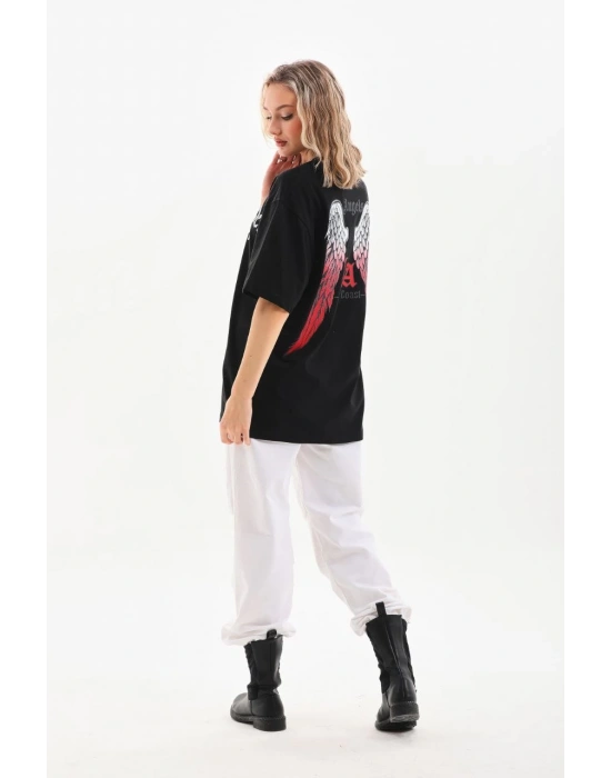 Unisex Baskılı Oversize T-Shirt - Siyah