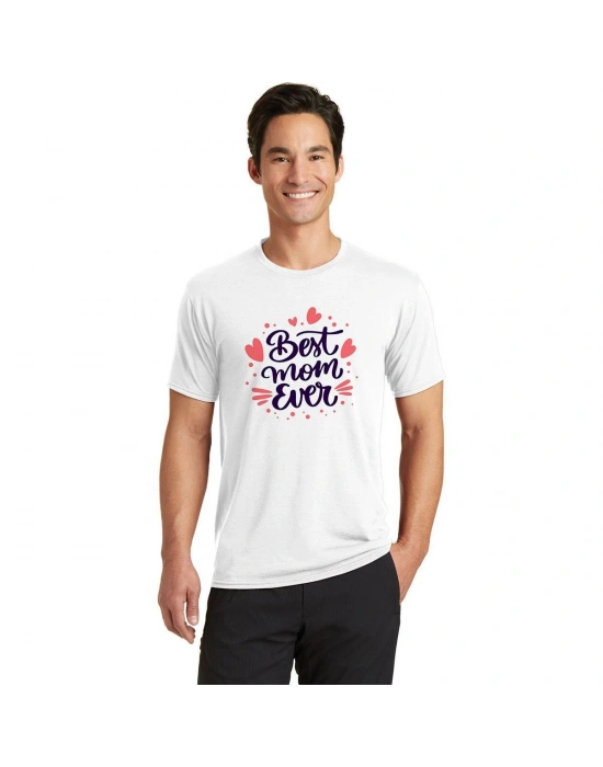 Unisex Bisiklet Yaka Baskılı Oversize T-Shirt - Beyaz