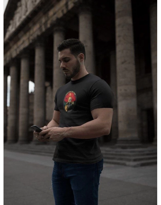 Unisex Bisiklet Yaka Baskılı Oversize T-Shirt - Siyah