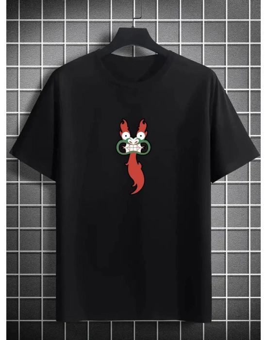 Unisex Bisiklet Yaka Baskılı Oversize T-Shirt - Siyah