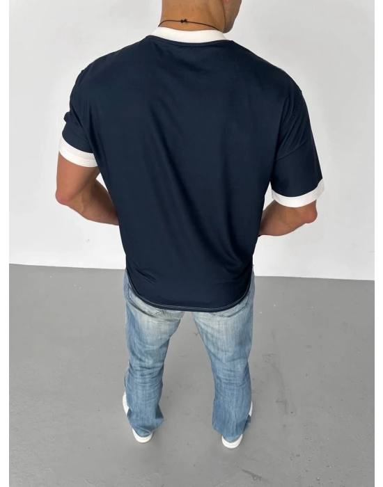 Unisex Bisiklet Yaka Baskılı Oversize T-Shirt - Siyah