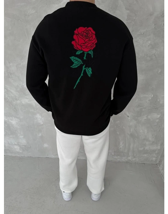 Unisex Bisiklet Yaka Ön Ve Arka Baskılı SweatShirt - Siyah