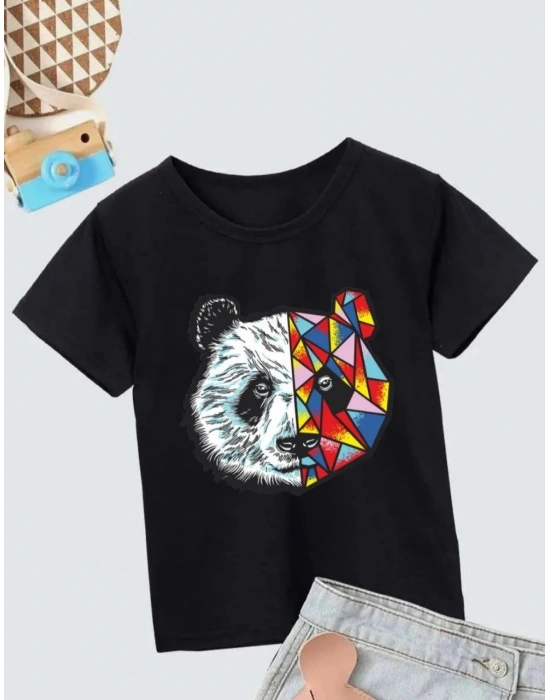 Unisex Çocuk Baskılı T-Shirt - Siyah