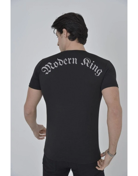 Unisex Göğüs File Aksesuarlı T-shirt - Siyah