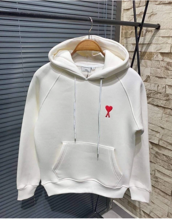 Kadın Kapşonlu Baskılı Sweetshirt - Beyaz