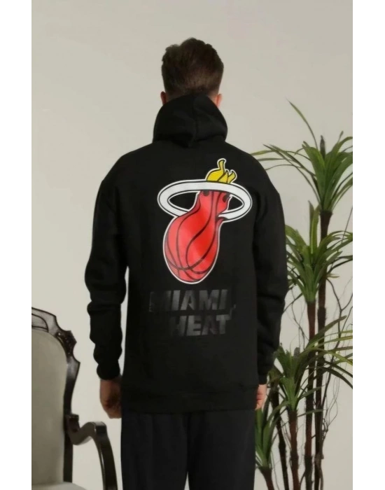 Unisex Kapşonlu Baskılı Sweetshirt - Siyah