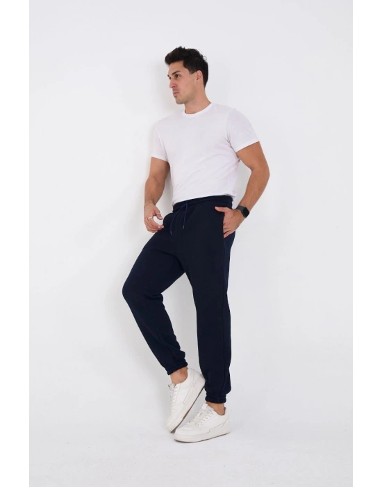 Unisex Kışlık Üç İplik Lastikli Eşofman Pantolon - Lacivert