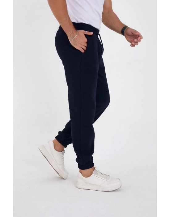 Unisex Kışlık Üç İplik Lastikli Eşofman Pantolon - Lacivert