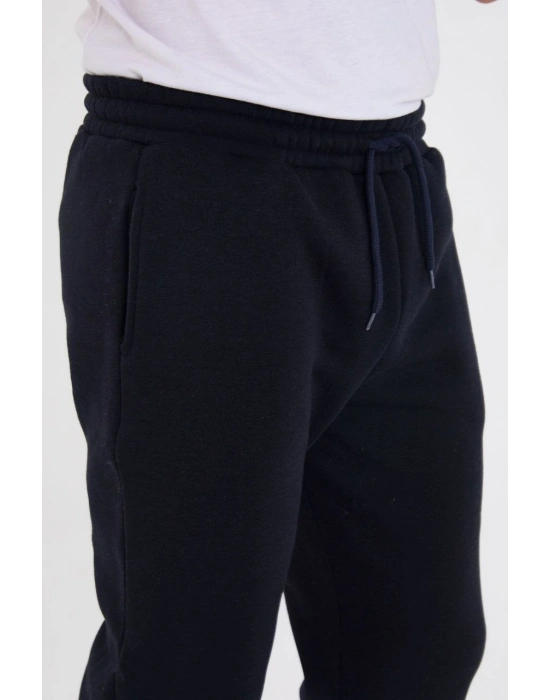 Unisex Kışlık Üç İplik Lastikli Eşofman Pantolon - Lacivert