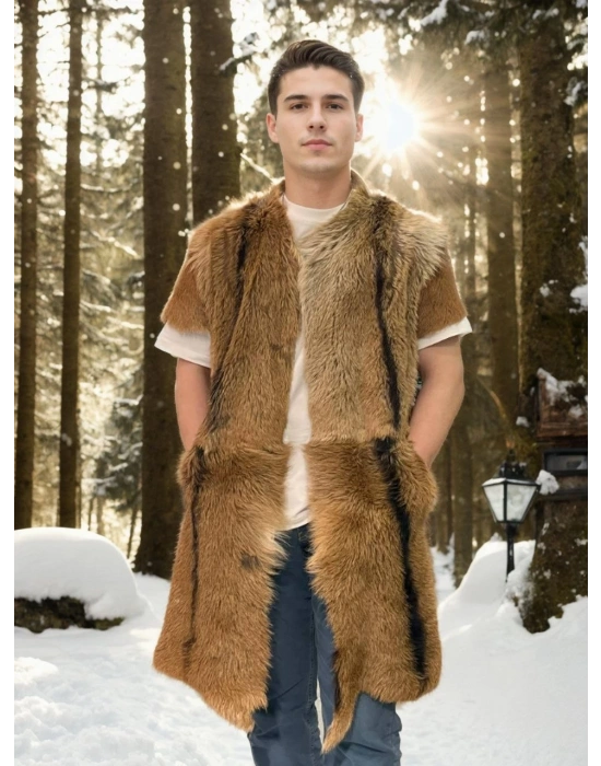 Unisex Kolsuz Uzun Yelek - Kahve