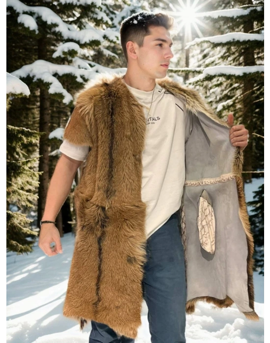 Unisex Kolsuz Uzun Yelek - Kahve