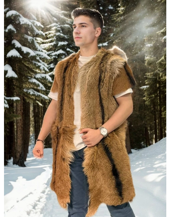 Unisex Kolsuz Uzun Yelek - Kahve