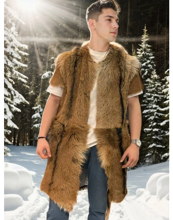 Unisex Kolsuz Uzun Yelek - Kahve