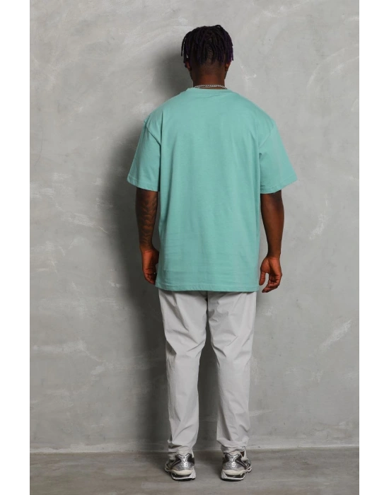 Unisex Oversize Düz Bisiklet Yaka T-Shirt - Mint Yeşili