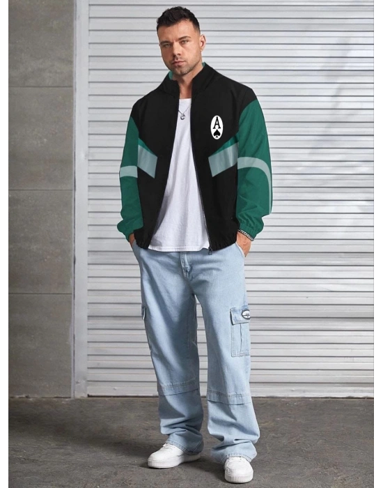 Unisex Uzun Kollu Paraşüt Kumaş Rüzgarlik - Siyah