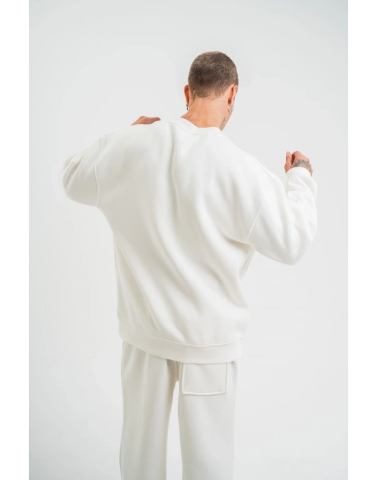 Uzun Kol Bisiklet Yaka Basic SweatShirt - Beyaz