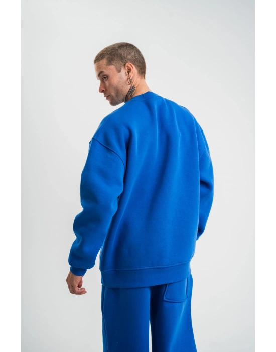 Uzun Kol Bisiklet Yaka Basic SweatShirt - Mavi