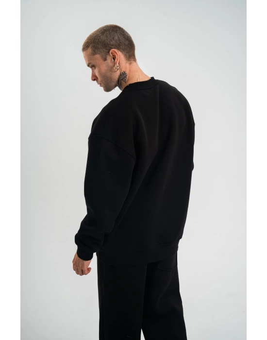 Uzun Kol Bisiklet Yaka Basic SweatShirt - Siyah