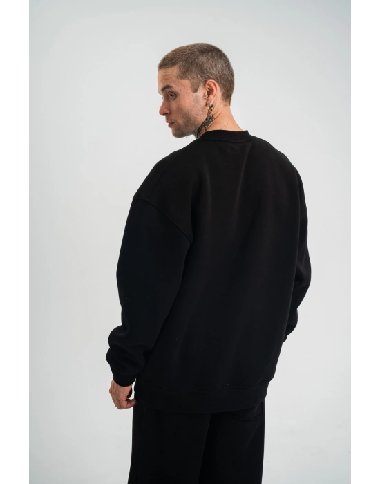 Uzun Kol Bisiklet Yaka Basic SweatShirt - Siyah