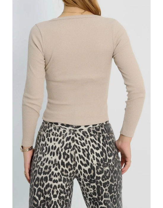 V yaka kaşkorse bluz bej a3699